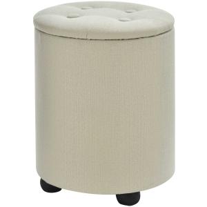 HOMCOM Modern Fabric Storage Ottoman Footrest Button Tufted with Removable Lid Rasied Feet for Living Room, Entryway, Cream White