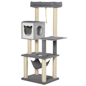 PawHut 5-Levels Plush Cat Tree Tower Activity Center with Sisal Scratching Posts Hammock Perch Condo Soft Cushions, Grey