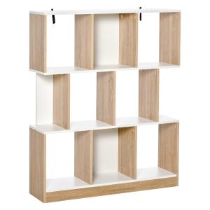 HOMCOM 3-Tier Wooden Bookcase, Display Shelf Freestanding Decorative Storage Shelving, Home Office Oak Color and White