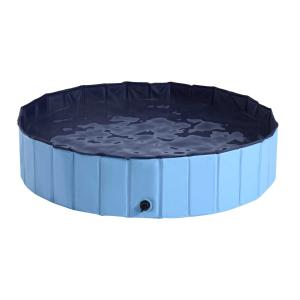 PawHut Foldable Dog Paddling Pool Pet Cat Swimming Pool Indoor/Outdoor Collapsible Summer Bathing Tub Shower Tub Puppy Washer (Φ140 x 30H (cm), Blue)
