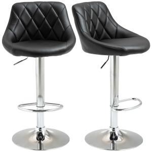 HOMCOM Bar Stool Set of 2 Swivel Chairs PU Leather Adjustable Height Armless Barstool with Back, Footrest, Black