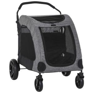 PawHut Dog Stroller 4 Wheels Pet Trolley Carrier Mesh Windows for Medium Large Dogs Traveling Grey