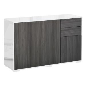 HOMCOM High Gloss Sideboard, Side Cabinet, Push-Open Design with 2 Drawer for Living Room, Bedroom, Light Grey and White