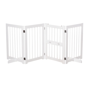PawHut Wooden Pet Gate 4 Panel Foldable Fence with 2 Support Feet Freestanding Dog Safety Barrier for House Doorway Stairs, White