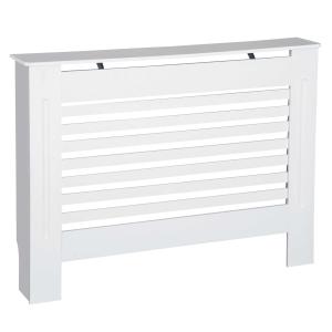 HOMCOM MDF Radiator Cover Wooden Cabinet Shelving Home Office Vertical Slattted Vent White 112L x 19W x 81H