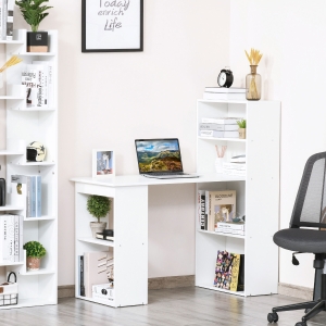 HOMCOM 120cm Modern Computer Desk Bookshelf Writing Table Workstation PC Laptop Study Home Office 6 Shelves White