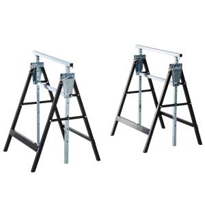 HOMCOM Set of 2 Adjustable Telescopic Builders Trestle DIY Steel Work Bench Carpenter Folding Saw Horse Tools Black