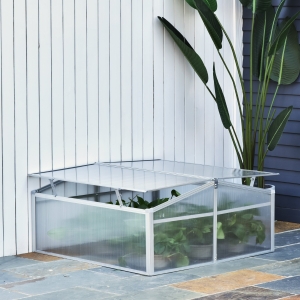 Outsunny Outdoor Greenhouse Polycarbonate Grow House Flower Vegetable Plants Raised Bed Garden Allotment Protector Aluminum Frame 100 x 100 x 48 cm