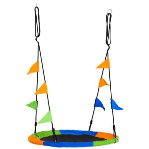 Outsunny 100cm Nest Tree Swing Adjustable Rope Backyard Playground Outdoor Play Toy for Kids Over 3 Years Old Blue Green and Orange