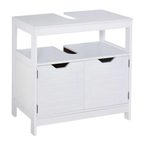 kleankin Bathroom Under Sink Cabinet Anti-toppling Storage Shelf Double Doors Space Saving Fashionable White