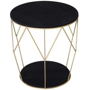 HOMCOM Wood Metal Coffee Round Table W/ Storage Sofa End Side Coffee Table Bedroom Modern Decoration Furniture - Black Gold Color (Φ45cm)