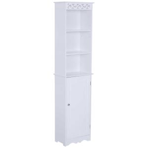 HOMCOM MDF Tall Bathroom Cabinet Longline Narrow Storage Unit Tower Cupboard Organiser w/ Adjustable shelf 160H x 40L x 23Wcm