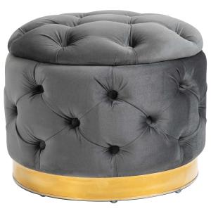 HOMCOM Round Velvet-Touch Storage Stool Ottoman Button Tufted Footrest with Removable Lid