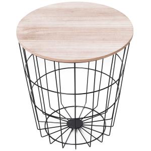 HOMCOM Wood Metal Coffee Round Table W/ Storage Sofa End Side Coffee Table Bedroom Living Room Furniture- Natural Wood Color