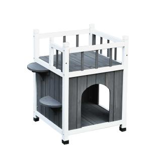 PawHut Solid Wood 2-story Cat Kitty House Condo Style Elevated Pet Shelter