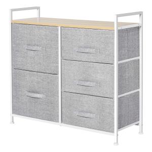 HOMCOM 5 Drawer Linen Basket Storage Unit Home Organisation w/ Shelf Handles Metal Frame Adjustable Feet Hallway Home Dresser Grey