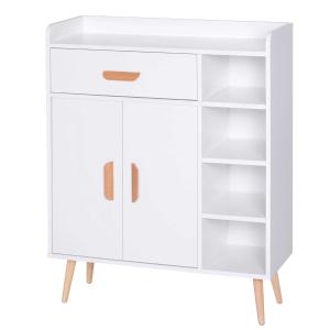 HOMCOM Hallway Console Side Cabinet 4 shelves Door Storage Unit Balcony Sideboard Bookcase with Legs Walnut 96H x 80L x 29.5W cm White