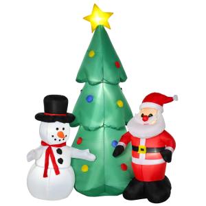 HOMCOM Árbol de Navidad Inflable 185 cm con Luces LED Papá Noel y Muñeco de Nieve Hinchables Decoración Navideña Iluminada para Interior y Exterior 105x145x185 cm Multicolor