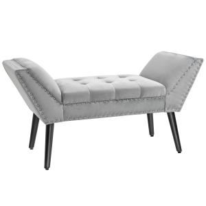 HOMCOM Modern Button Tufted Bench Accent Velvet Upholstered Ottoman for Bedroom, Living Room Entryway, Light Grey