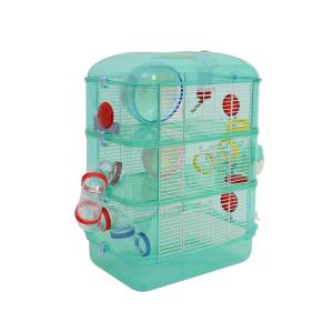 PawHut 3 Storey Hamster Cage Small Pet Animal Cage w/ Exercise Wheel Food Water Bowl Multi Activity Exercise Centre Green