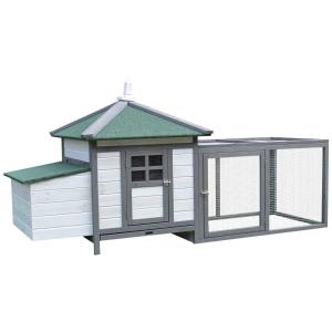 PawHut Chicken Coop Hen House Rabbit Hutch Poultry Cage Pen Outdoor Backyard with Nesting Box Run 196 x 76 x 97cm Grey