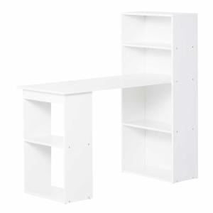 HOMCOM 120cm Modern Computer Desk Bookshelf Writing Table Workstation PC Laptop Study Home Office 6 Shelves White