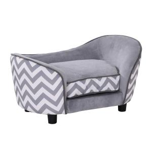 Pawhut D04-072GY Plush Fur Dog Sofa Couch Wooden Frame Deluxe Pet Sofa Lounger Cat Bed w/Cushions (Grey)