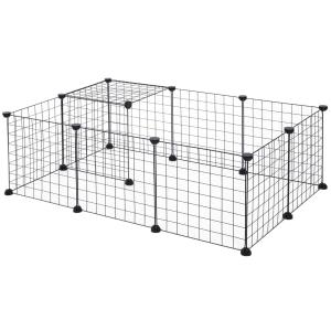 PawHut DIY Pet Playpen Metal Wire Fence 12 Panel Enclosure Indoor Outdoor Guinea Pig Rabbit Small Animals Cage Black