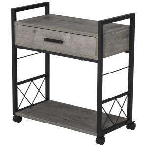 HOMCOM Industrial Style Side Table with 1 Drawer, Shelf, Wheels Wooden Bedside Table Night Stand, Home Furniture, Grey