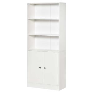 HOMCOM Estantería Librería con 3 Compartimentos Abiertos y 1 Armario con Estante Ajustable Almacenaje para Salón Estudio 70x29,5x167 cm Blanco