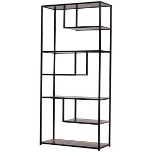 HOMCOM Wood Shelf Bookcase Industrial Style Stand 6-Staggered Shelf Living Room Display Rack Organiser