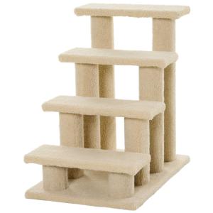 PawHut Pet Stairs 4 Steps for Sofa Tall Bed Dog Cat Little Older Animal Climb Ladder Portable Pet Access Assistance 63.5x43x60cm Light Brown