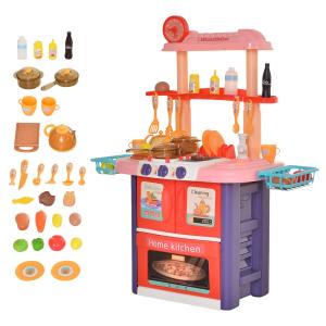 HOMCOM 51 Pcs Kids Children Kitchen Play Set w/ Oven Accessoires Sounds Lights Water Tap Food Utensils Appliances Toy Game for 3 Yrs+