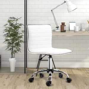 HOMCOM Adjustable Swivel Office Chair with Armless Mid-Back in PU Leather and Chrome Base - White
