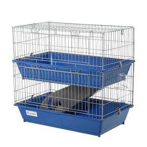 PawHut Double Tier Small Animal Cage Rabbit Guinea Pig Chinchillas Cage w/ Ramp Food Dish Water Bottle Deep Trays Pet Home 72 x 44 x 67 cm