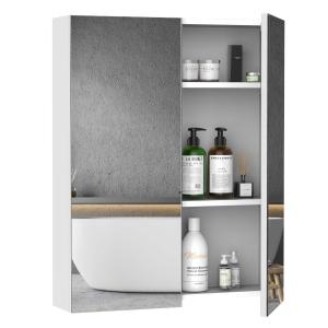 HOMCOM Wall Mount Mirror Cabinet Wood Bathroom Storage Shelf Double Door Cupboard Adjustable (60Wx15Dx75H (cm))