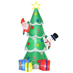 HOMCOM Árbol de Navidad Inflable 180 cm con Luces LED Adornos de Papá Noel Muñeco de Nieve y Regalos con Inflador para Interiores y Exteriores 115x105x180 cm Verde