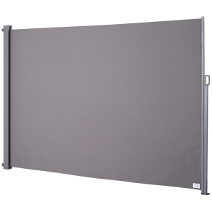 Outsunny Retractable Folding Side Awning Screen Fence Patio Garden Outdoor Privacy Divider with Steel Pole 300 L x 200 H cm Grey