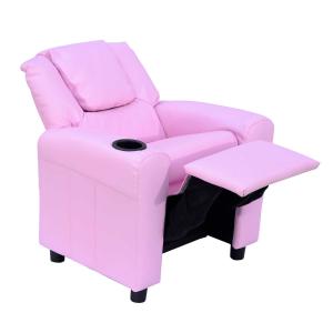 HOMCOM Kids Children Recliner Lounger Armchair Games Chair Sofa Seat PU Leather Look w/ Cup Holder (Pink)