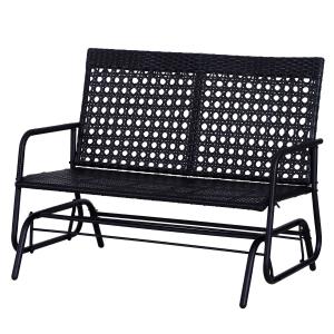 Outsunny 2 Seater Wicker Glider Bench Chair Rocking Chair Outdoor Patio Garden Armchair High Back