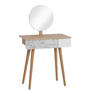HOMCOM Dressing Table with Drawer and Mirror height adjustable Wooden Oak Color Bedroom Dressing Room Elegant and Durable