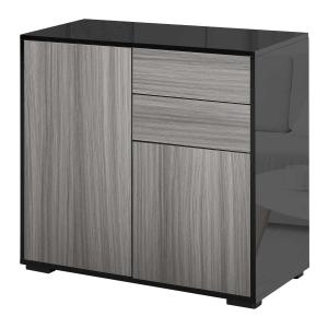 HOMCOM High Gloss Sideboard Push-Open Design with 2 Drawer for Living Room, Bedroom, Light Grey and Black