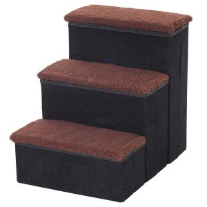 PawHut Pet Stairs Washable Fleece Faux Suede Cover 3 Step Dog Cat Foldable Portable Mobility Assistance 41 x 19cm Black