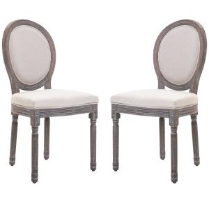 HOMCOM Set of 2 Dinning Chairs Vintage French Wood Frame Legs White Brush Curved Back Ivory White