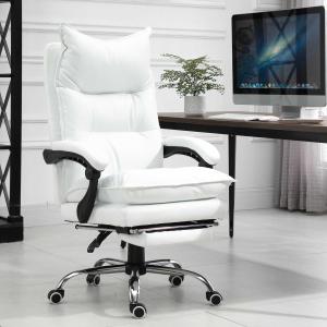 Vinsetto High Back Napping Office Chair Ergonomic Swivel Computer Executive Reclining Desk Chair with Footrest & Armrest, White