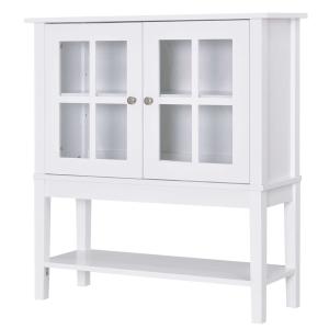 HOMCOM Modern Kitchen Sideboard Storage Cabinet Cupboard with 2 Glass Doors Adjustable Shelf for Dinning Room,Living Room, White
