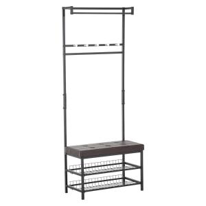 HOMCOM Coat Rack Entryway Coat Hanging Hat Bags Hook Storage Hallway Storage Shelf Footrest Bench Metal Multi Purpose