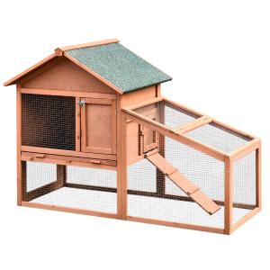 PawHut 2 Tier Solid Wood Rabbit Bunny Guinea Pig Hutch Water Resistant Asphalt Roof Ramp Sliding tray 144 x 64.5 x 100 cm