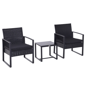 Outsunny 3 Pieces Rattan Patio Sets Bistro Table Set Conversation Set All Weather w/ Cushion
