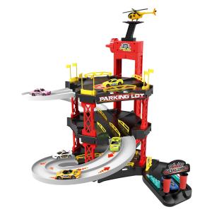 HOMCOM 55 Pcs Kids Parking Lot Play Set 3 Storey Garage Playset Cars Helicopter Elevator Slopes Traffic Accessories Fun Racetrack for 3 Year Old +